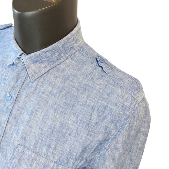 SIMONS LE31 blue linen cargo military shirt large - Picture 3 of 7